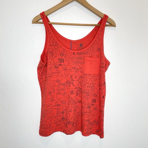 Jack Johnson Tops - Jack Johnson Tank Top Organic Cotton Womens Medium Red Pocket Line Drawing Print